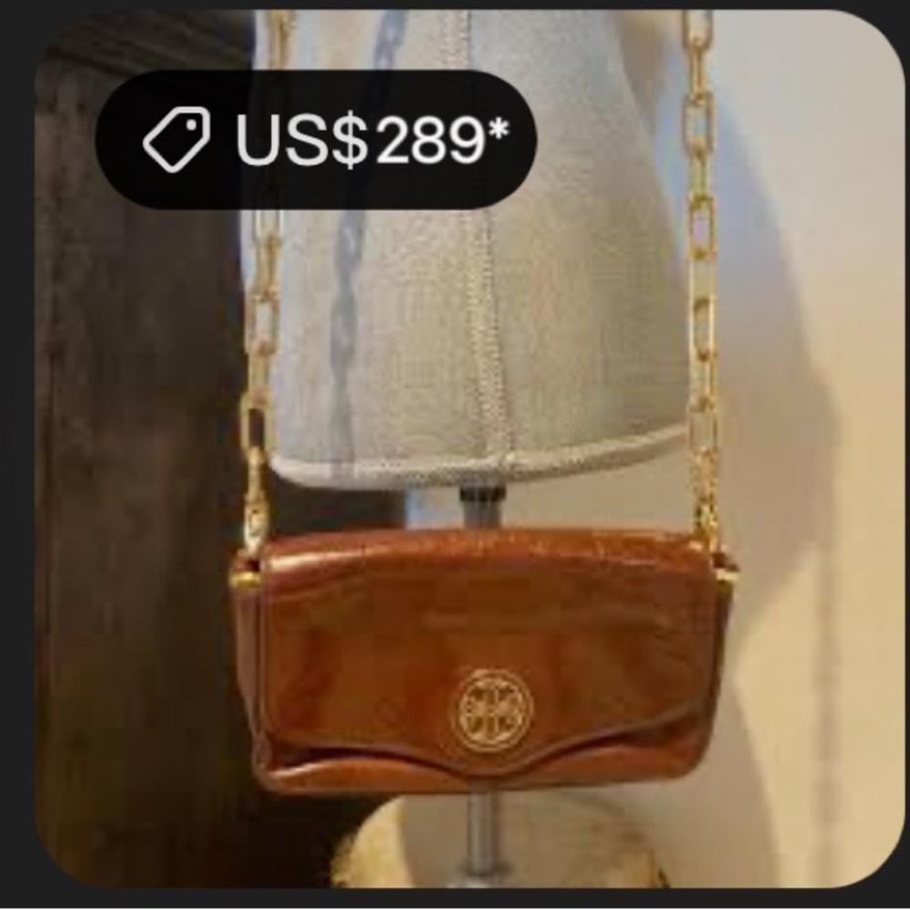 Vintage Tory Burch Brown leather Crossbody Bag with Gold Chain - Picture 3 of 14